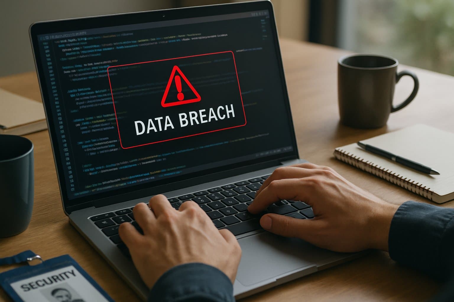 Data breach alert on laptop screen