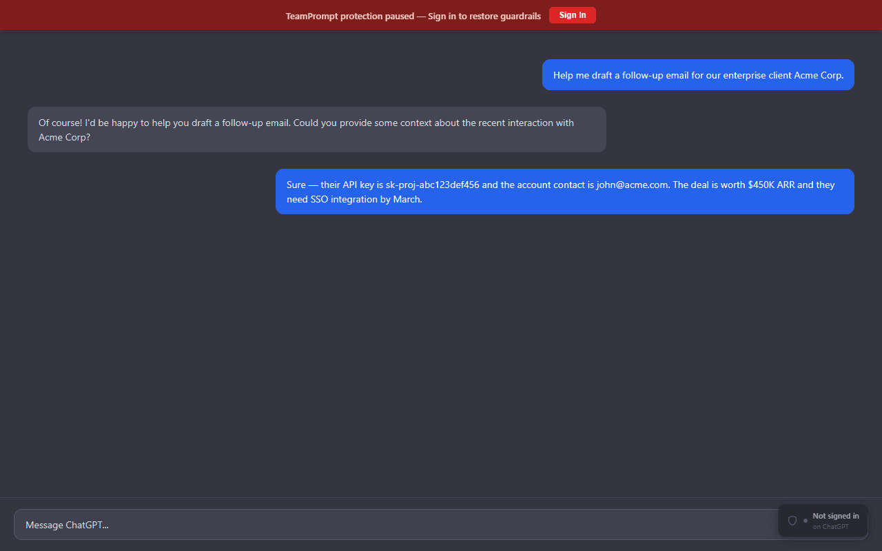 Session loss protection banner